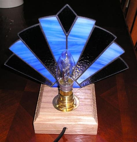 Art Déco Style Stained Glass Fan Lamp Tiffany Lampe De Table Handmade