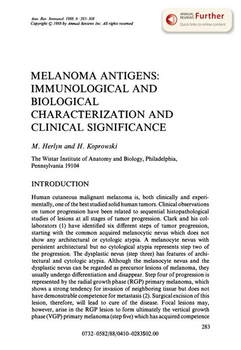 Melanoma Antigens Immunological And Biological Characterization And