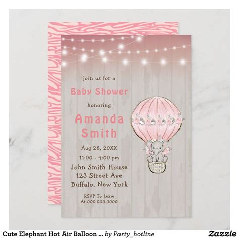 Cute Elephant Hot Air Balloon Baby Shower Invitat Invitation Zazzle Hot Air Balloon Baby
