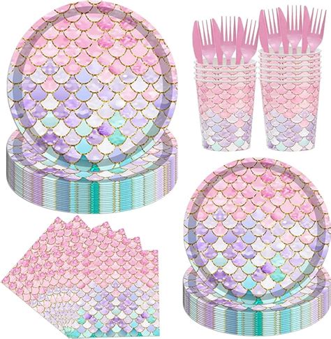 Amazon Poqirzan 144PCS Mermaid Party Tableware Set Mermaid