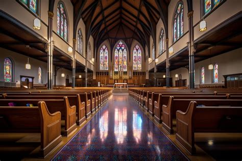 Premium Ai Image Arafed View Of A Church With Stained Glass Windows