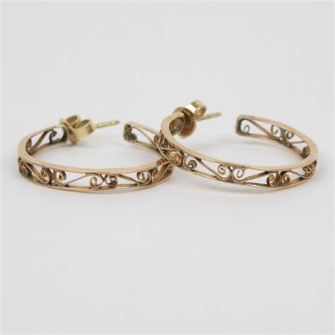 14k Gold Filigree Hoop Earrings