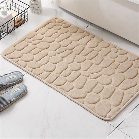 Lankey Memory Foam Bath Mat Polyester Embossed Cobblestone Bathroom