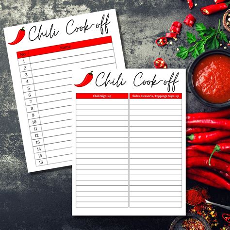 Chili Cook Off Sign Up Sheet Chili Cook Off Sheet Chili Cookoff Potluck Sign Up Printable Chili