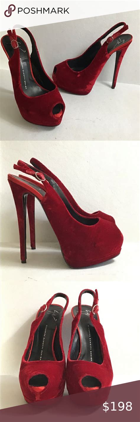 Giuseppe Zanotti Red Velvet Platform Heels 38 1 2 Black Patent