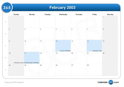 February 2003 Calendar