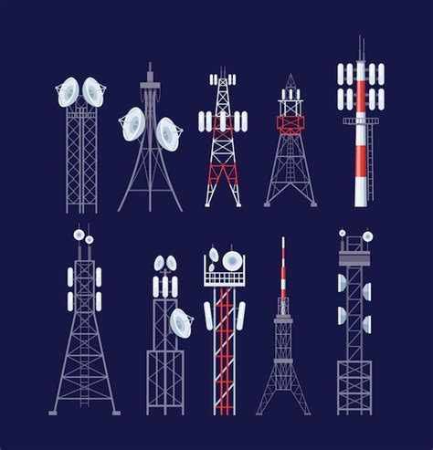 Premium Vector Set Radio Towers Modern Communication Technology