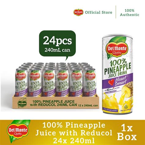 Del Monte Heart Smart 100 Pineapple Juice With Reducol 240mL Box Of