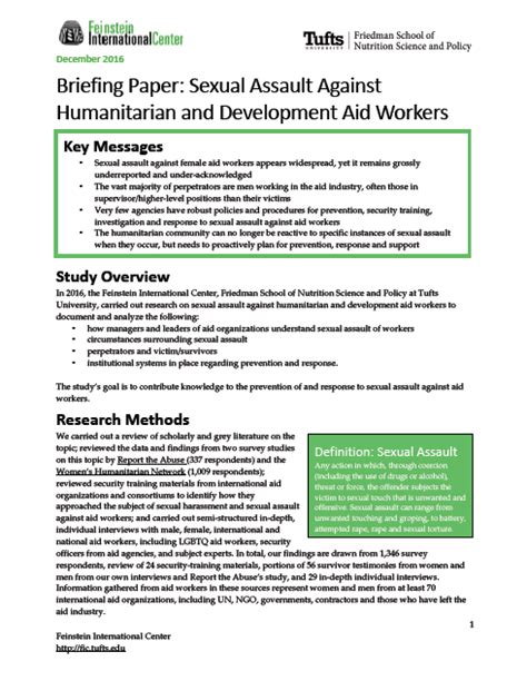 Briefing Paper Sexual Assault Against Aid Workers Feinstein