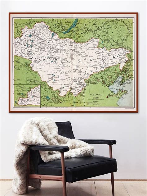 Mongolia Wall Map, Old Map of Mongolia, Mongolia Wall Art, Mongolian ...