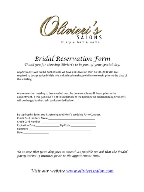 Fillable Online Bridal Reservation Form New Pricing Docx Fax Email