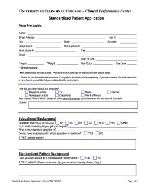 Fillable Online Chicago Medicine Uic Standardized Patient Application