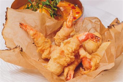 Fried Prawn Recipe Crispy Tempura Battered Prawns Shrimp Stock Photo