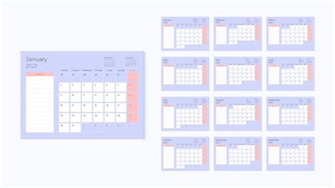 Calendario Mensual De A Os Con Plantilla De Planificador Vector