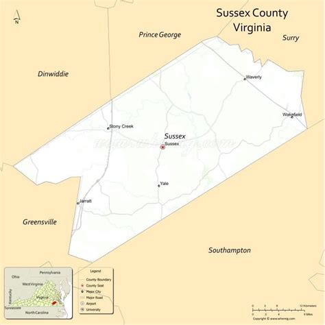 Sussex County Map, Virginia - USA