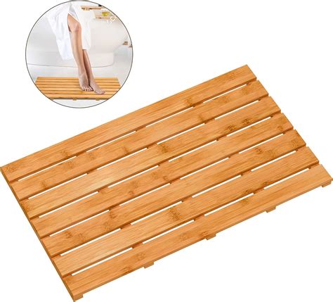 Bamboo Wooden Bath Floor Mat For Luxury Shower Non Slip