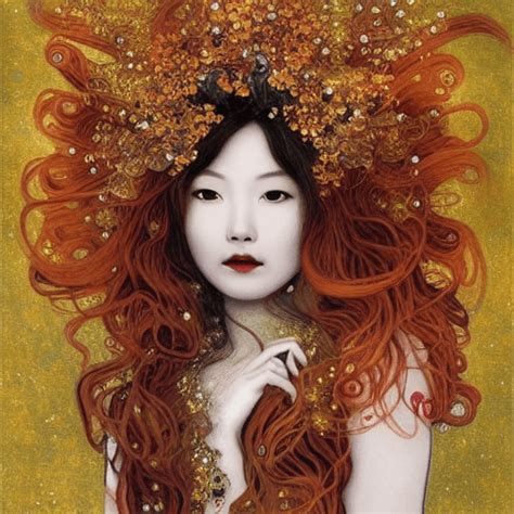 Gustav Klimts Stunning Asian Woman With Long Wavy Red Hair · Creative