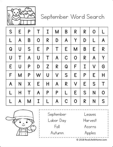 Free Printable: September Word Search Printable Puzzle for Kids