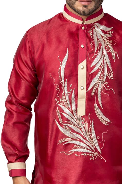 Mo39 Organza Barong Tagalog With Lining Maroon