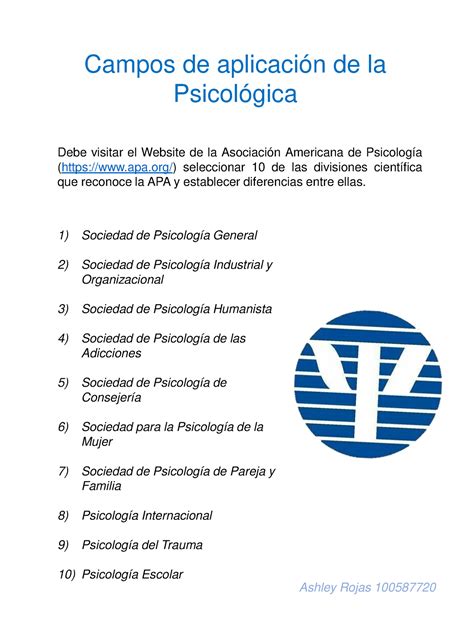 Campos de Aplicacion de la Psicologia Campos de aplicación de la