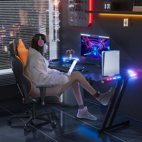 Mua HLDIRECT 47 Inch Gaming Desk With LED Lights Carbon Fibre Surface