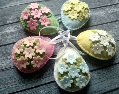 Tiny Flower Easter Eggs Pastel Easter Ornaments Felt Easter