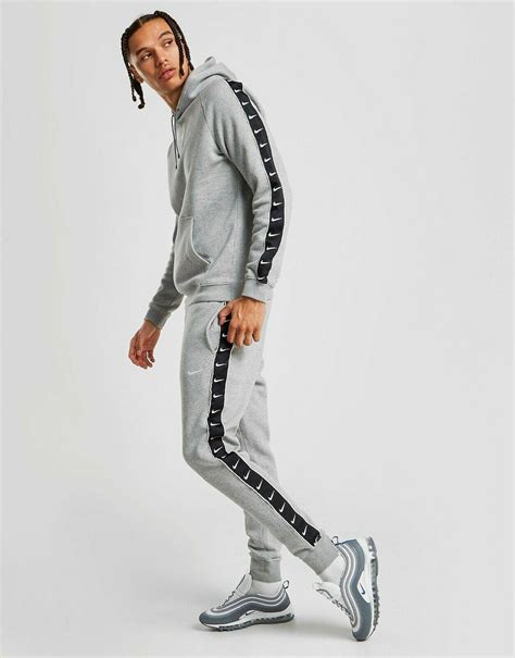 Nike Taped Swoosh Overhead Full Tracksuit Fleece Tracksuit Set Grey S Vivifashion