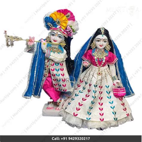 Inches Iskcon White Radha Krishna Marble Statue With White And Pink