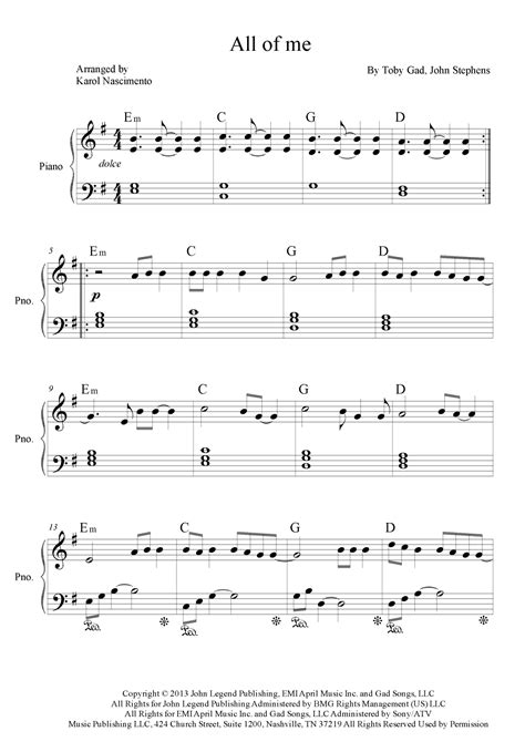 All Of Me Arr Karol Nascimento By John Legend Sheet Music For Easy