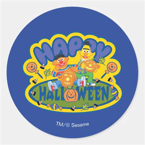 Bert & Ernie | Happy Halloween Classic Round Sticker | Zazzle