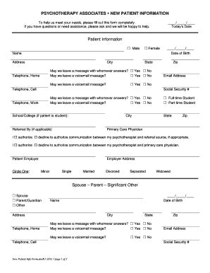 Fillable Online Psychotherapy Associates Fax Email Print Pdffiller