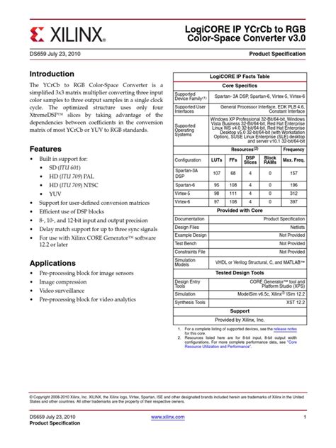 Logicore Ip Ycrcb To Rgb Color Space Converter V3 0 Pdf Rgb Color