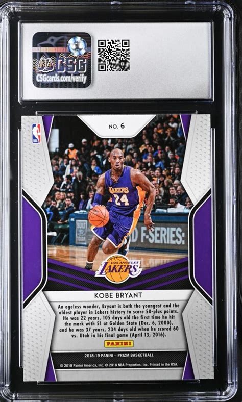 2018 19 Panini Prizm Dominance Kobe Bryant 6 CSG 10 Gem Mint HOF EBay