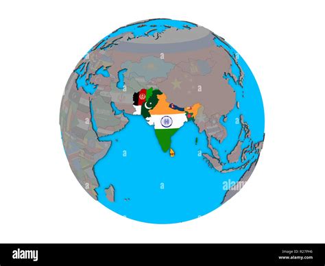 Saarc Memeber States With Embedded National Flags On Blue Political D