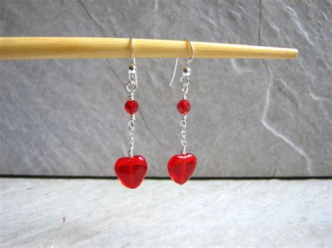 Sterling Silver Red Heart Earrings Bits Off The Beach