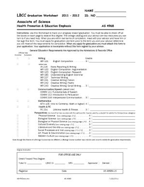 Fillable Online Linnbenton LBCC NAME Graduation Worksheet 2011 2012 ID