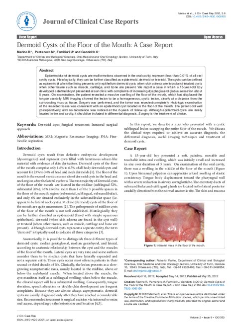 Pdf Dermoid Cysts Of The Floor Of The Mouth A Case Report