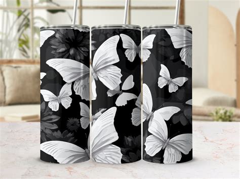 3d White Butterfly Flowers 20 Oz Skinny Tumbler Sublimation Design