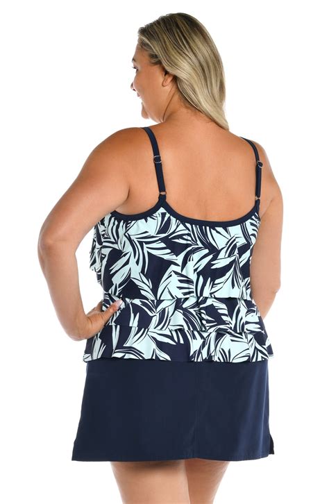 Coastal Palm Triple Tiered Tankini Top Plus Size Final Sale