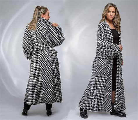 Houndstooth Coat Maxi Wool Coat Extravagant Coat Oversized Etsy