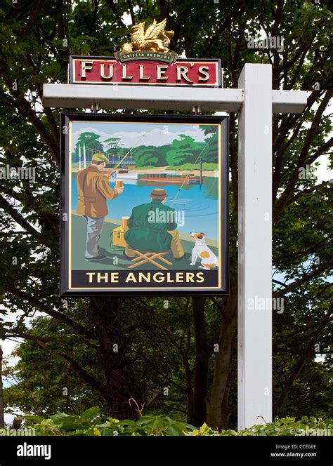 The Anglers Public House Sign Teddington Lock Next To Teddington Studio