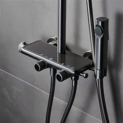 Modern Grey Bathroom Shower Faucet Set With Hot Cold Brass Mixer Handheld Bidet Toilet