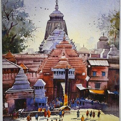 Jagannath Puri temple India | Watercolor scenery painting, Watercolor ...