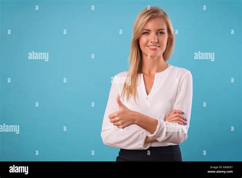 Lovely Blonde Wearing White Blouse Stock Photo Alamy