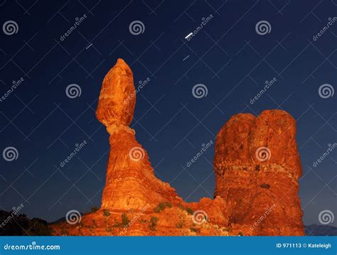 Balanced Rock at Night stock image. Image of rocks, national - 971113