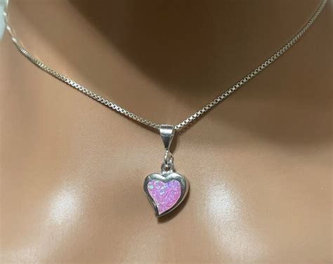 Pink Opal Heart Pendant Necklace Opal Heart Pendant Sterling Silver Heart Heart Pendant