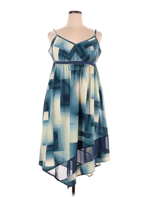 Simply Vera Vera Wang 100 Polyester Multi Color Blue Casual Dress Size