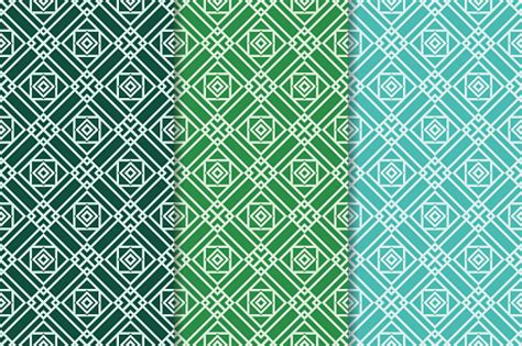 Geometric Backgrounds Set Of Green Seamless Patterns Stock Illustration