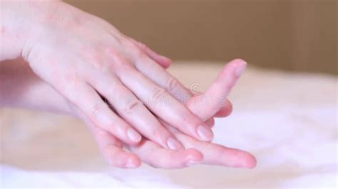 Hands Close Up Girl Applies The Cream On The Skin Stock Footage