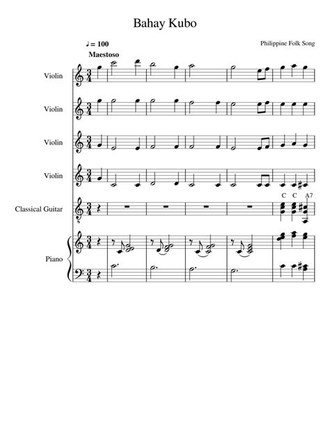 Bahay Kubo Sheet Music For Piano Violin Guitar Piano Sextet